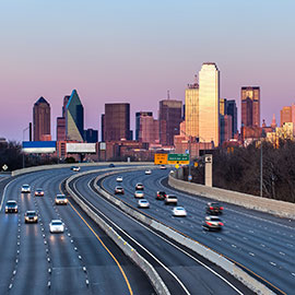Dallas Downtown Dallas skyline and road
